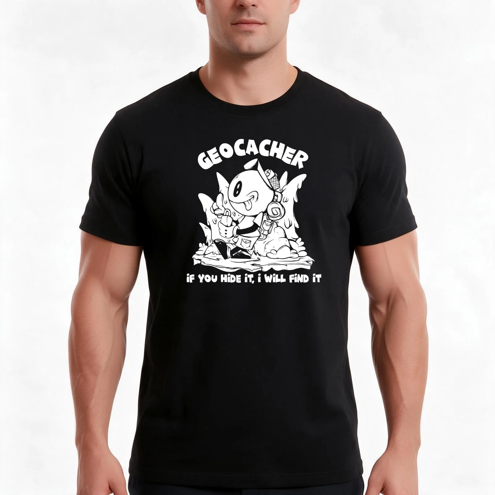 Geocacher Hide And Seek Treasure Hunter T-Shirt, Summer Casual Cotton Tee, Oversized Streetwear Tops, Vintage Graphic Print