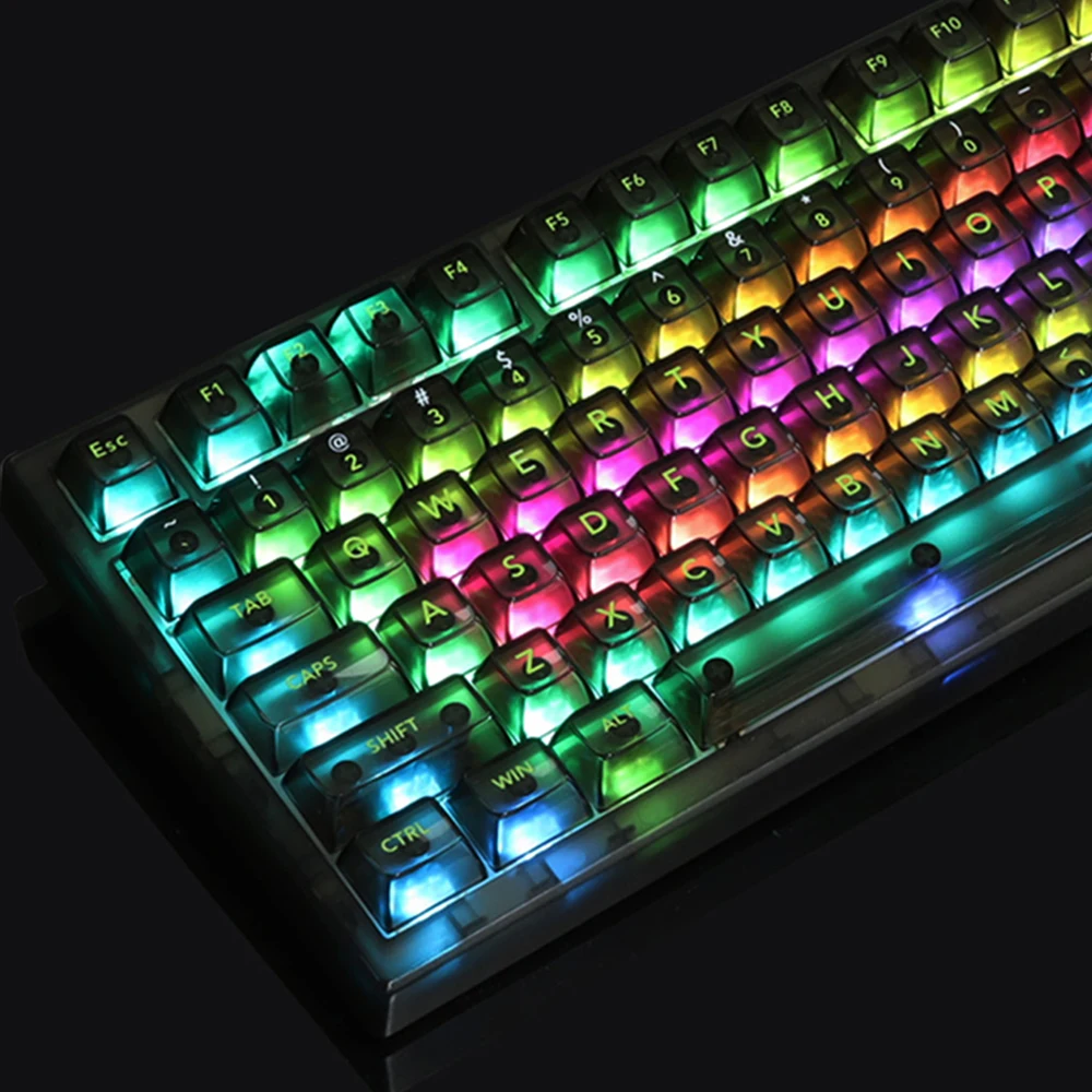 115 Keys OEM Profile Double Shot Clear Keycaps Full Transparent Colorful PC Key Caps for MX Switches Gaming Mechanical Keyboard
