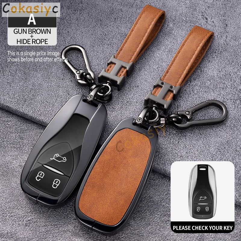 Zinc Alloy Leather Car Key Fob for SKYWORTH SKYWELL ET5 EV6 HT-i Remote Protection Case Cover Shell Keychain Holder Accessories