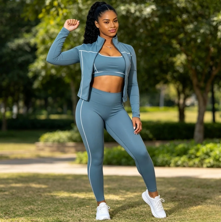Pant Set Women 3 Piece Sets Sling Top Stand Neck Full Sleeve Shirt Zipper Skinny Pants Splice Y2k Streetwear Slim Fit Sport Work