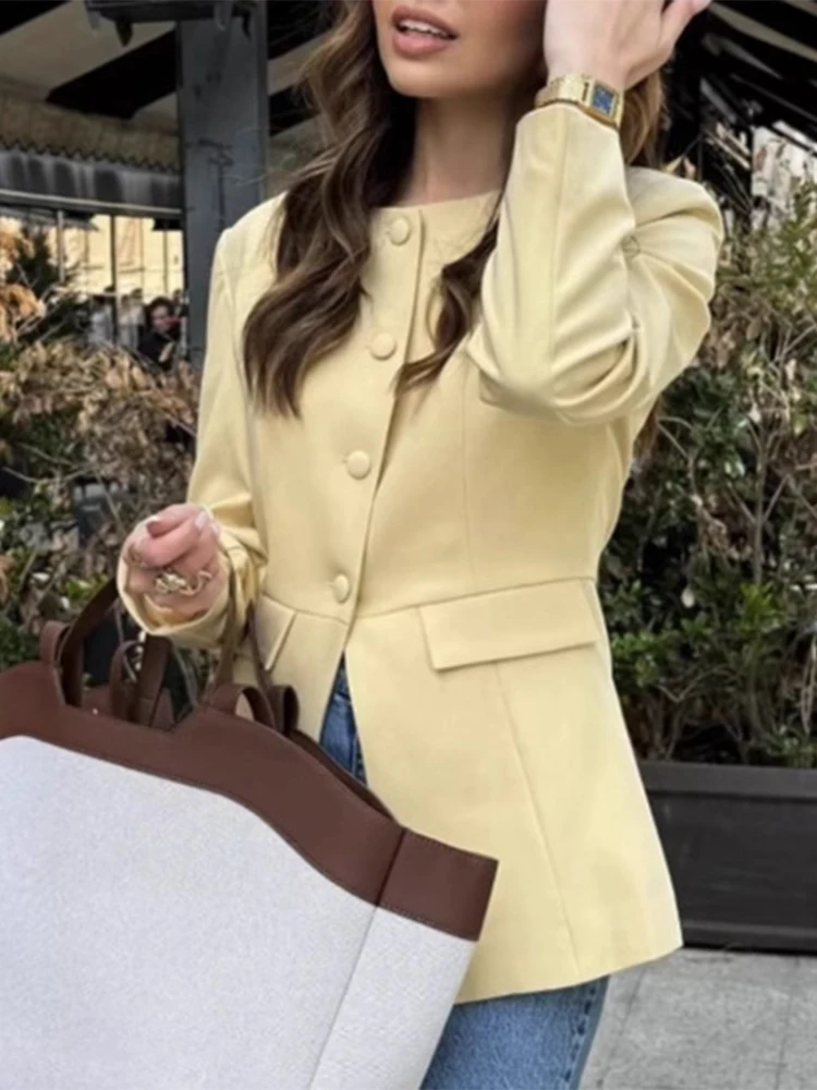 Trendix 2025 الخريف السترات السترة فام زر الموضة المرقعة جيب كم طويل سترة معاطف الأساسية ركاب سترة علوية