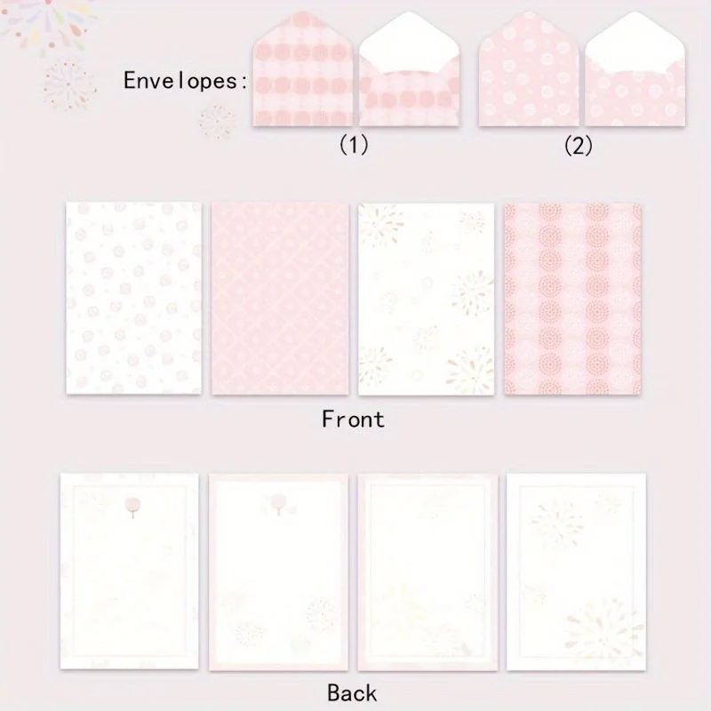 12 unidades/pacote conjunto de papéis de carta e envelopes com pingentes e fitas aleatórias
