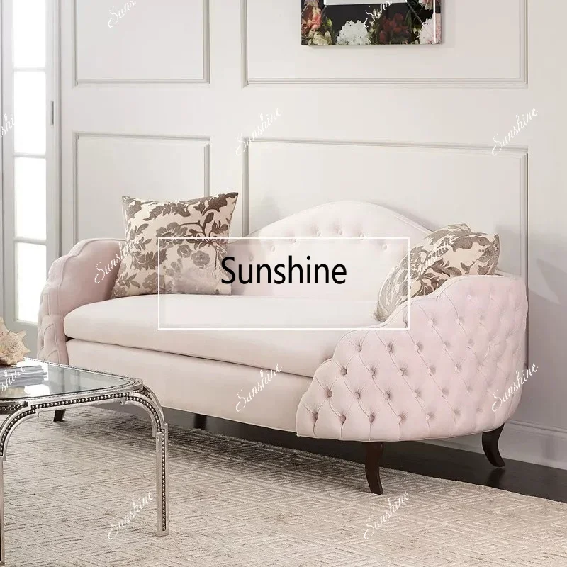 American light luxury sofa casual solid wood velvet fabric pull button living room club photo studio