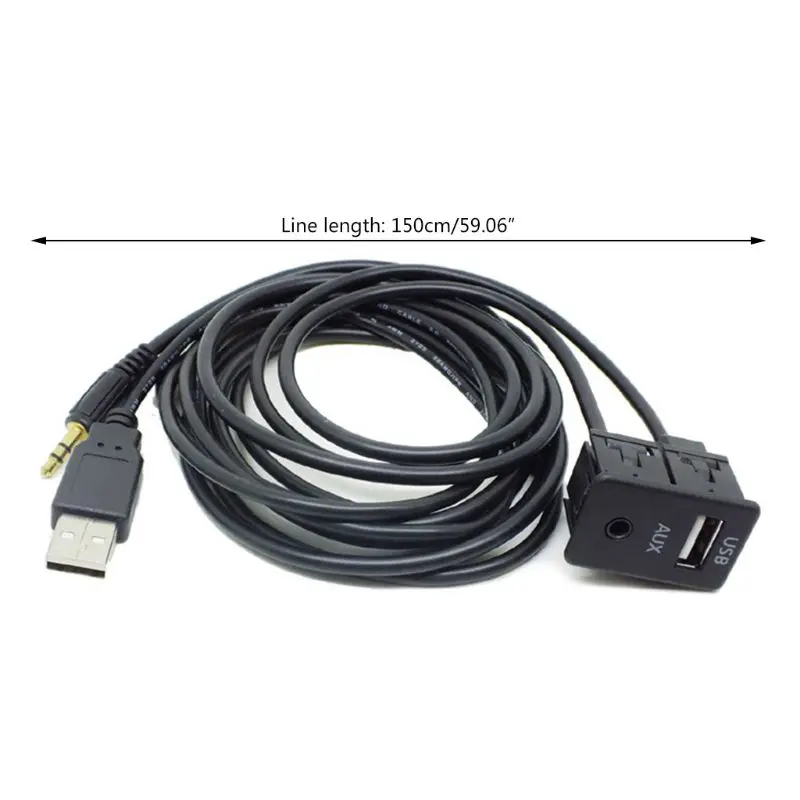 Auto Boat Bike Marine 3.5mm AUX USB Extension Cable Adapter 1.5M Car Dash Flush Mount Port Panel Transmits Audio Video