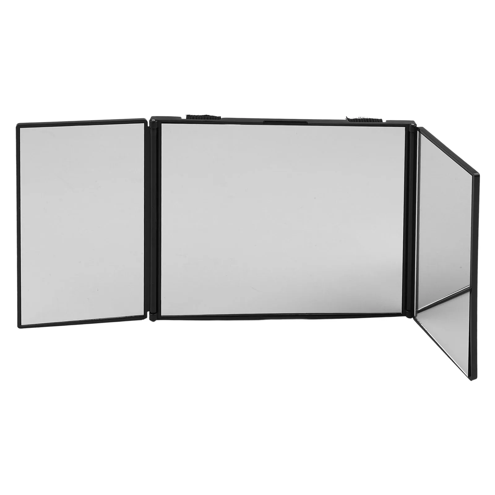 Dreiteiliger 360-Grad-Klappspiegel für Haarschnitte, Rasur, Make-up, 3-Wege-Kosmetikspiegel, ABS-Glas, tragbares Pflegewerkzeug, Schwarz