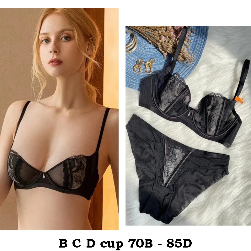 

high quality sexy women bras and brief set push up lace B C D cup comfortable wire summer lingerie underwear black white red