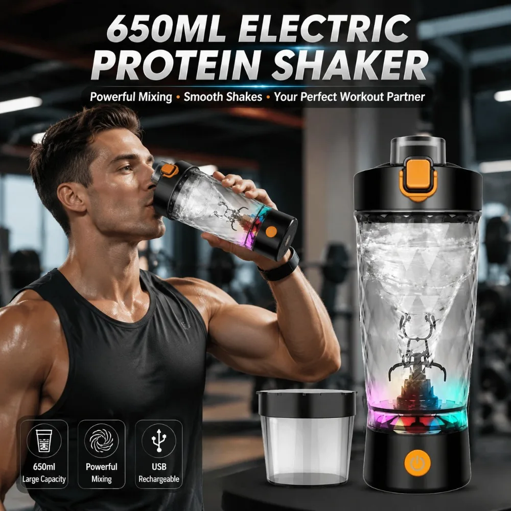 Gobelet mélangeur électrique de 650 ml, gobelet mélangeur entièrement automatique rechargeable, conception portable anti-fuite, adapté aux shakes protéinés, aux smoothies, aux substituts de repas et aux voyages de fitness.