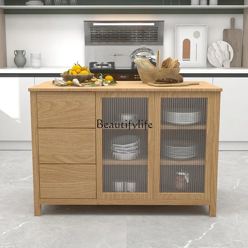 

jj Z.American solid wood dining side locker marble kitchen Nakajima cooking table storage counter