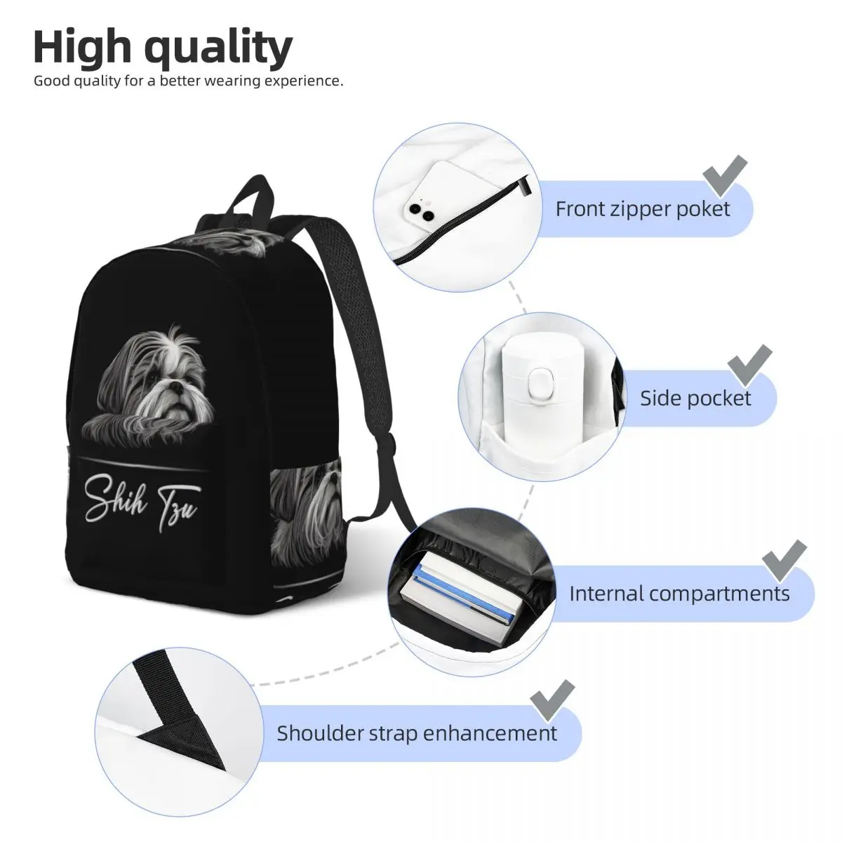Dog Lover Shih Tzu Crest Student Backpack School Bag Hiking Travel Daypack for Boys Girls Bookbag Shoulder Bags