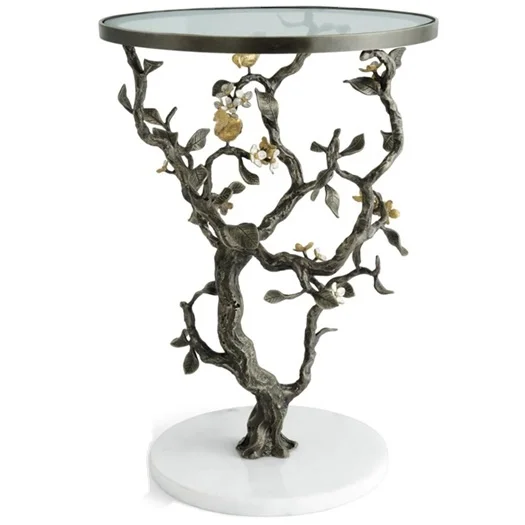 Decorative Mosaic Style Aluminum Sofa Side Table Glass Top White Marble Base Italian Modern Standard Quality