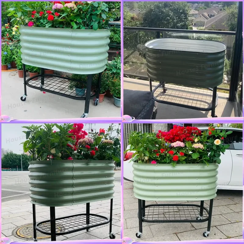 Aluzinc Raised Garden Bed with Wheels Elevated Metal Planter Box Outdoor Rolling Vegetable Flower Pot Container for Patio