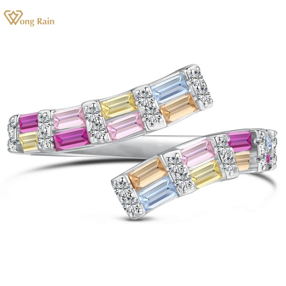 

Wong Rain 100% 925 Sterling Silver Colorful Lab Sapphire Gemstone Wedding Open Ring for Women Fine Jewelry Girls Gifts Wholesale