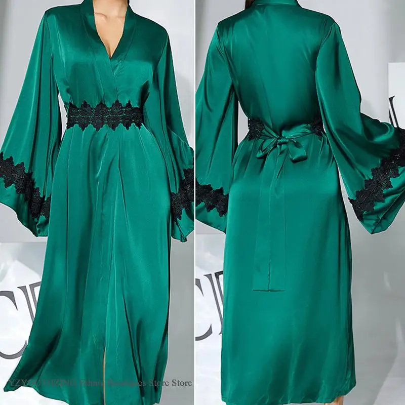 

Роскошный женский длинный халат-ночнушка, сексуальный кружевной халат с вырезами, домашнее платье, женское белье, свободная атласная одежда для дома и сна