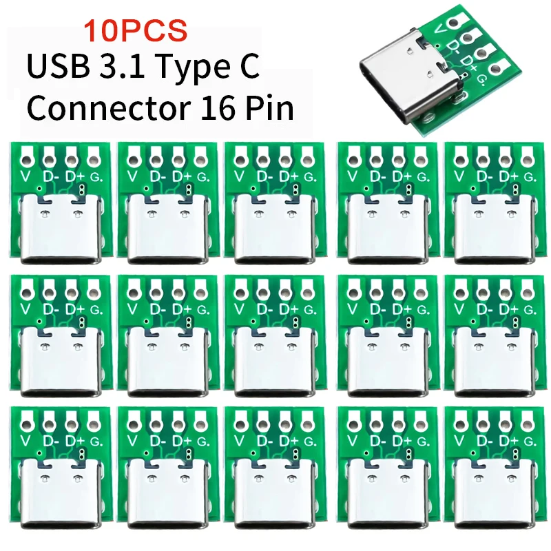 10Pcs 16 Pin Test PCB Board TYPE C USB 3.1 Type C Connector  Plate Adapter Socket For Data Line Wire Cable Transfer