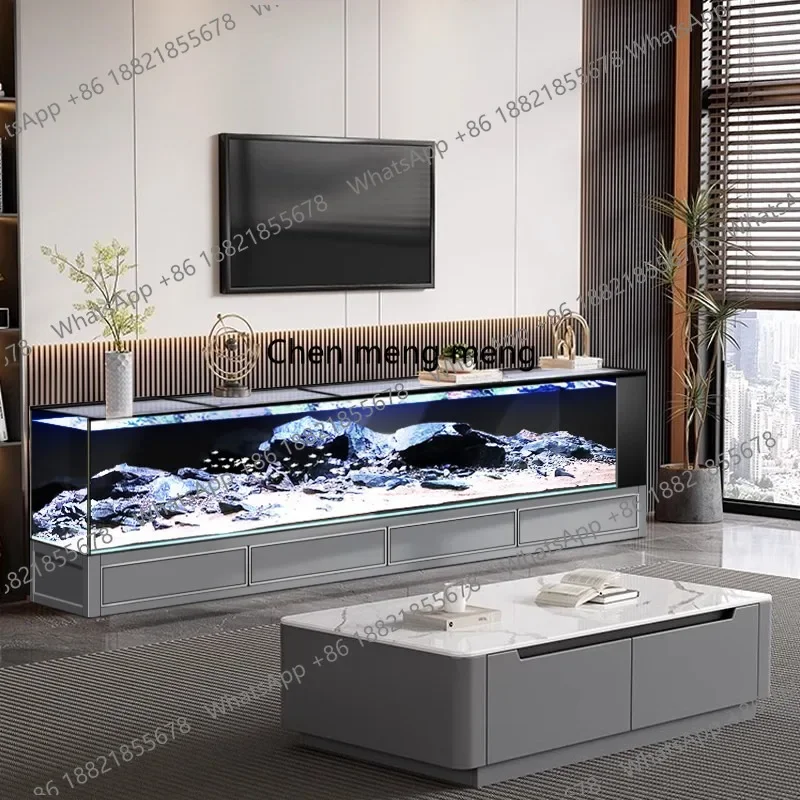 

F150 living room household floor-to-ceiling TV cabinet, goldfish tank rectangular ultra-white glass ecological stream tank