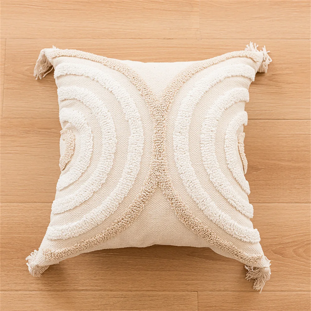 

Polyester-cotton Geometry Square Cushion Covers 45*45CM Soft Splicing Tassel Throw Pillow Covers for Couch Bed Chair Home Decor