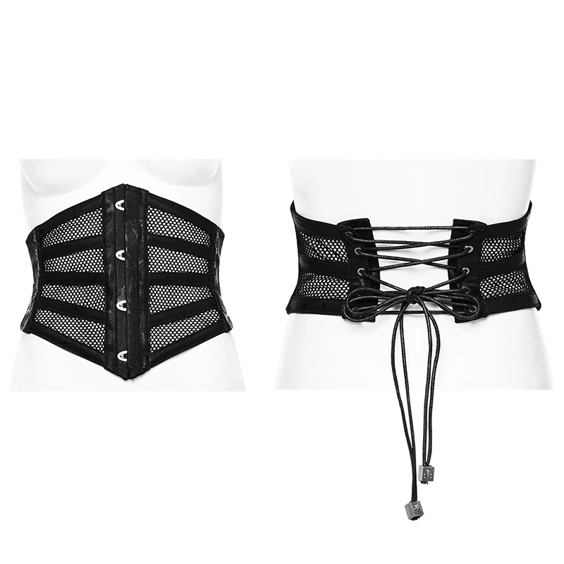 PUNK RAVE Women's Punk Corset Belt, Black Cotton Elastane Polyester Mesh Waist Cincher WS580