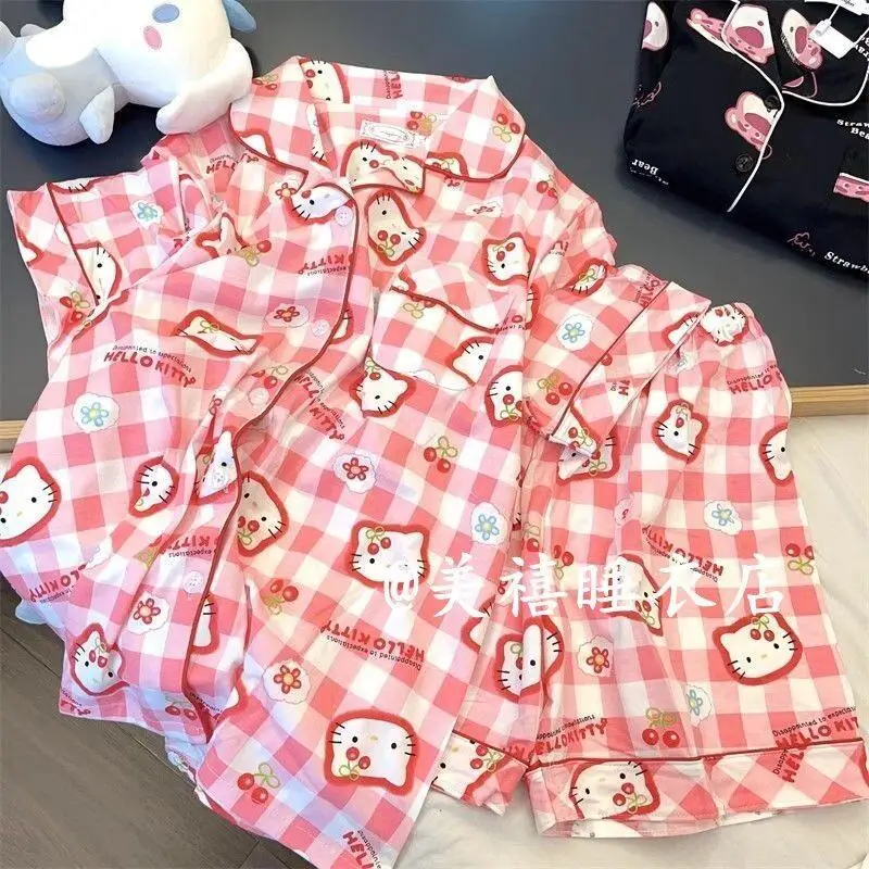 

Sanrio Hello Kitty Short Sleeve Pajamas Set Cartoon Women Student Dormitory Loungewear Cute Ins New Summer Fashion Nightwear Set