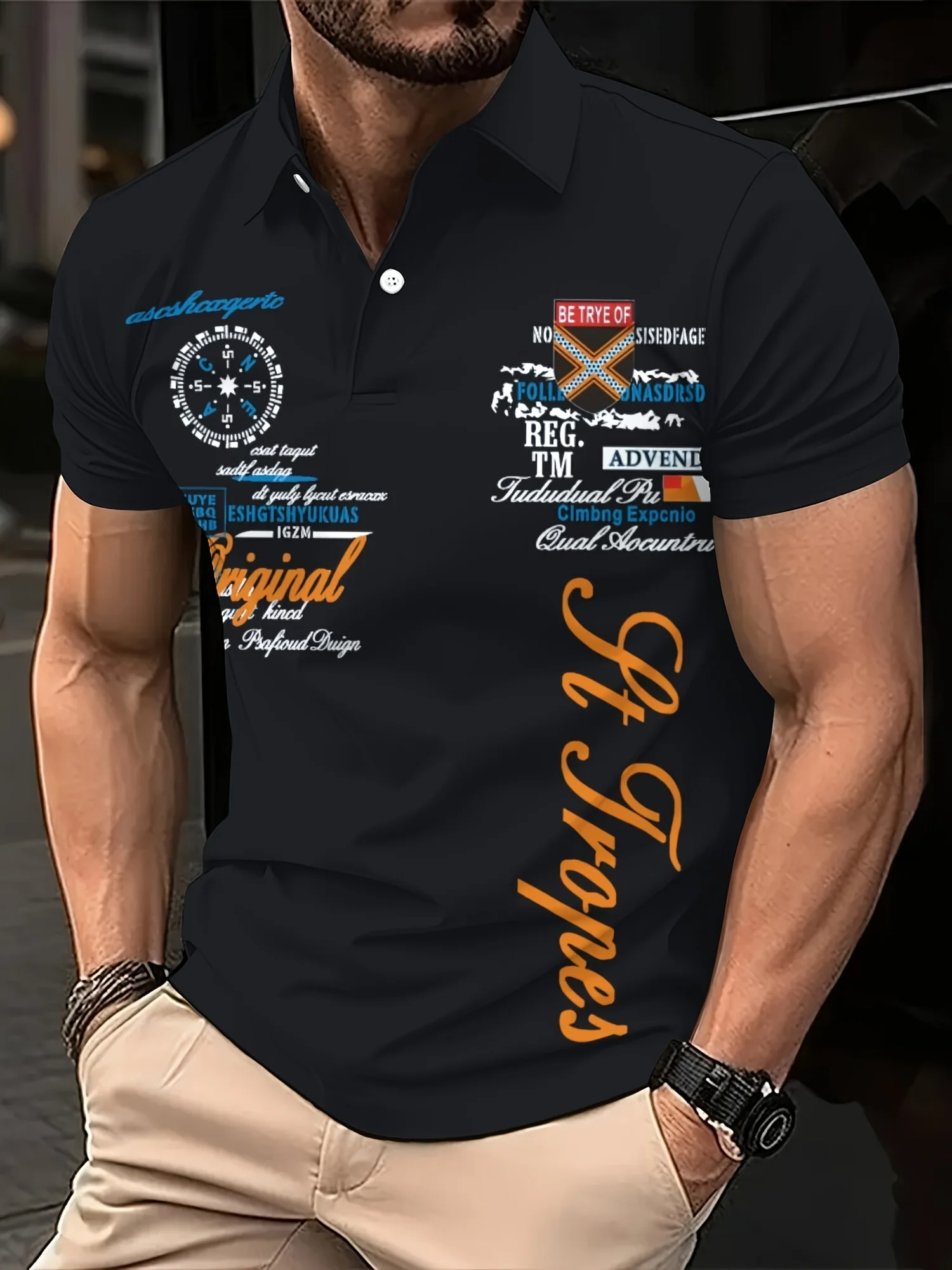 The 2025 Summer New Men's POLO Shirt Features a Casual Fashionable Comfortable Soft and Breathable 3D Letter Pattern Print
