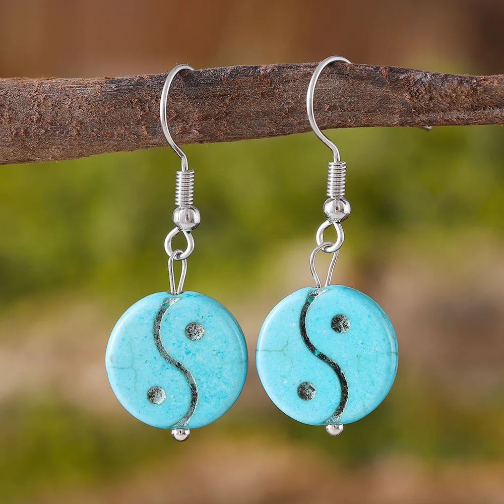 Hot-selling turquoise gossip tai chi pendant earrings, retro ethnic style niche simple ear jewelry