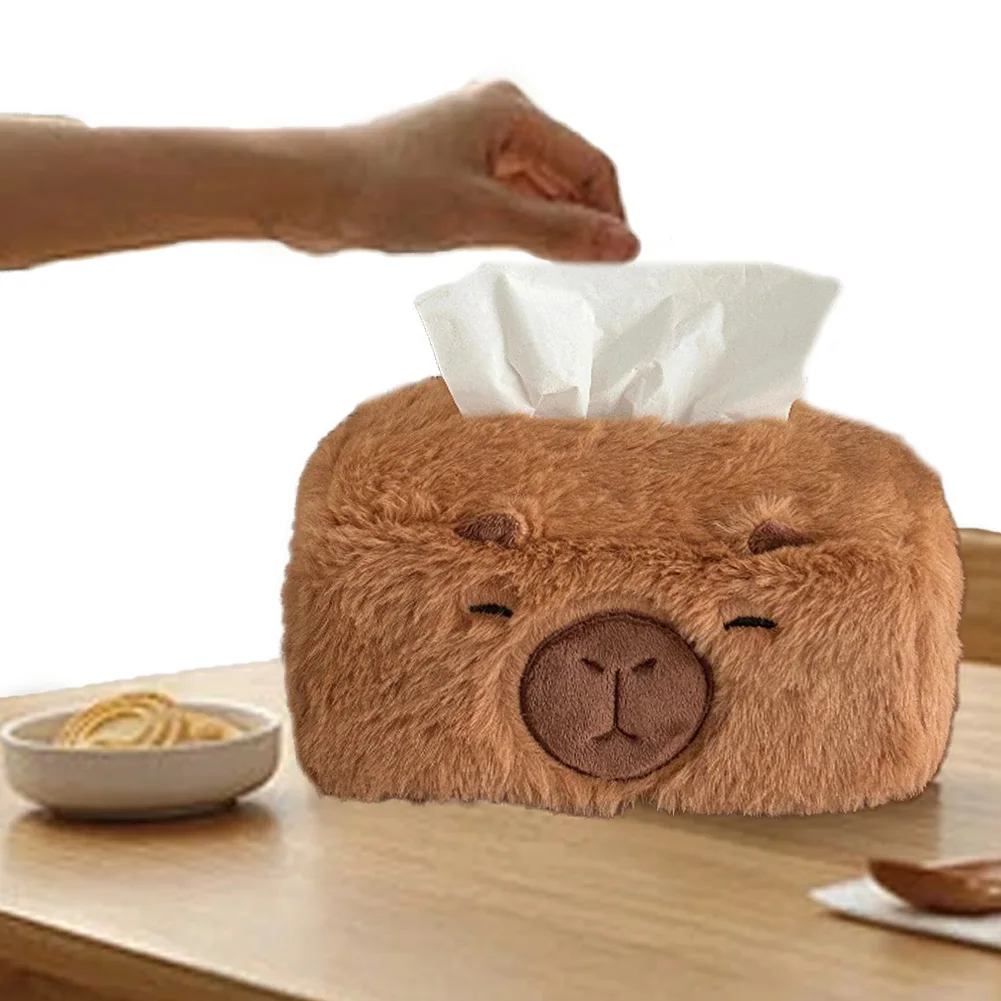 

Капибара, держатель для плюшевой коробки для салфеток, диспенсер для хранения салфеток, органайзер, пушистый плюшевый чехол для домашнего офиса, автомобиля, украшение для ванной комнаты