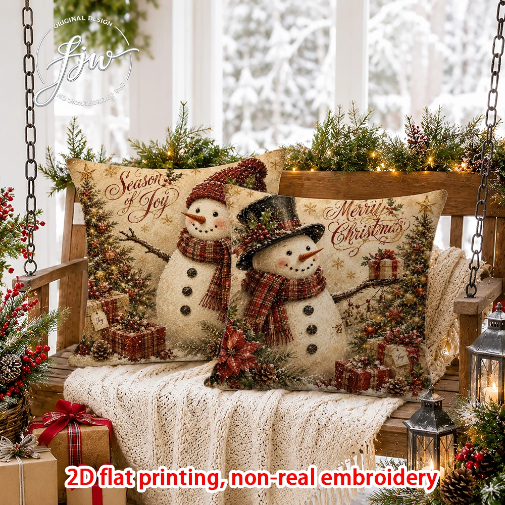 2D FLAT-2PCS Vintage Christmas Throw Pillow Covers Decor Sofa bedroom porch New Year decoration only pillowcase