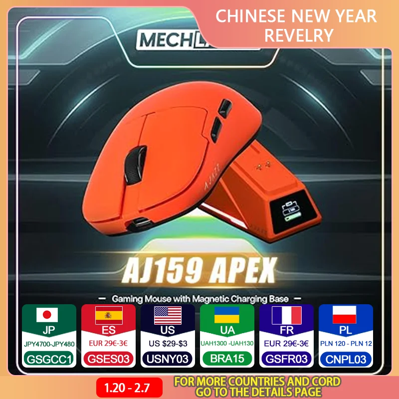 AJAZZ AJ159 APEX Mouse Tri Mode Wireless 8K PAW3950 Sensor Low Latency Gaming Mouse Charge Base Customize Lightweight Pc Gamer