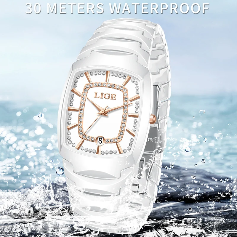 LIGE Waterproof Watches for Women Fashion Elegant Women's Bracelet Watch Creative Sports Square Watch Women Relogio Feminino+BOX