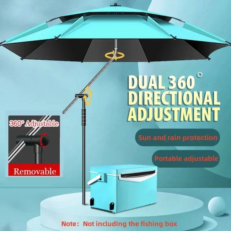 Double Layer Parasol Fishing Umbrella, Large, Adjustable, Sun Protection, Rainproof, Anti-UV, Fishing Accessories, 1.8-2.6m