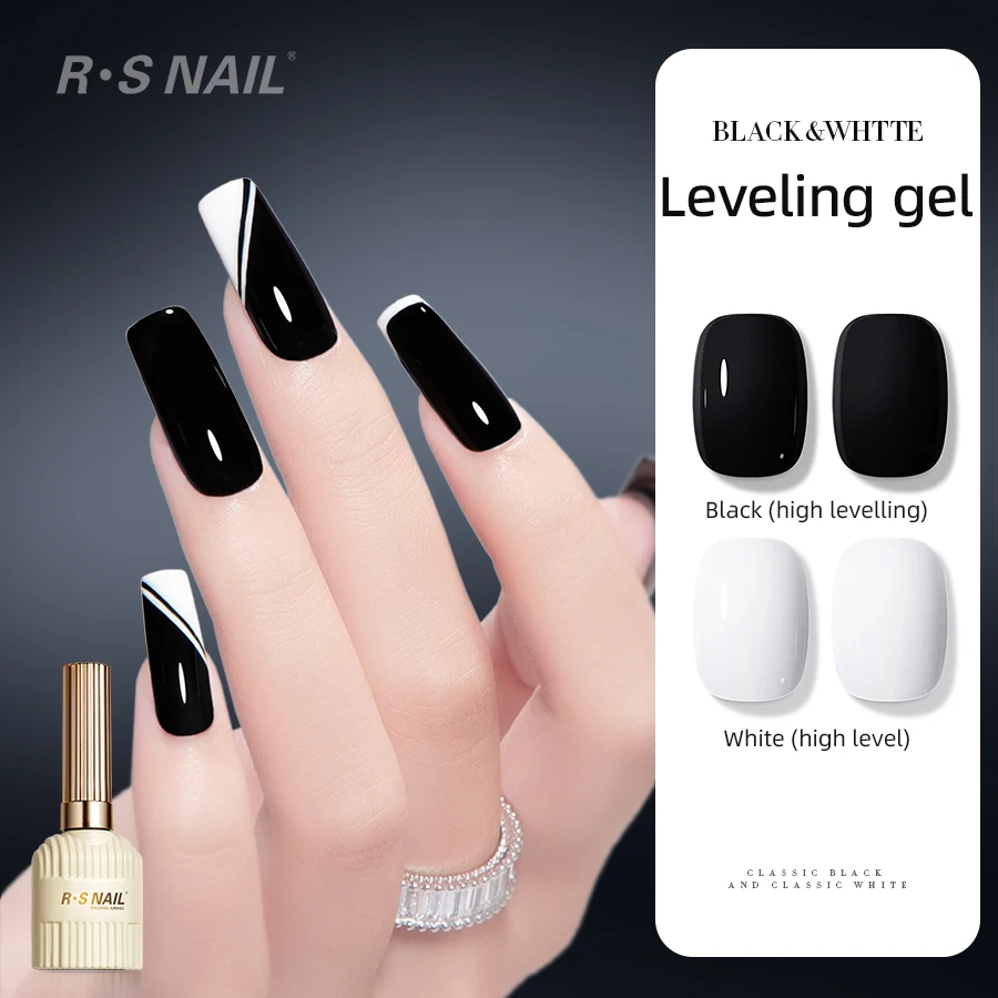 RSNAIL 10 جرام الذاتي التسوية هلام طلاء الأظافر أسود أبيض التسوية هلام كريستال معطف فوقي لا ملف قاعدة هلام شبه دائم مسمار الفن هلام