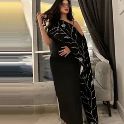 Customized Casual Saudi Arabia Evening Prom Dresses with Spaghetti Strap A-line Floor Length Ribbon Embroidery Gown for Women