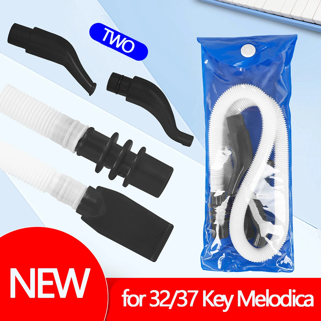 32/37 Keys Melodica Set Flexible Tube Pianica Two Mouthpiece ABS Plastic Melodica Accessories Black Instrument Replacement Parts