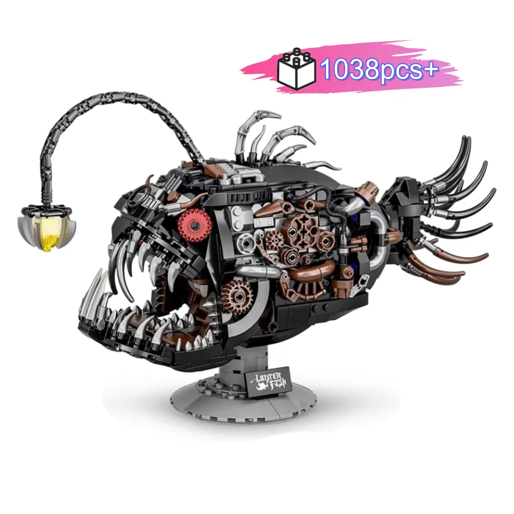 

2025 механический фонарь, рыбные блоки, игрушки, океанские животные, MOC, кирпичи, сборка моделей, игрушки, подарки на день рождения, Рождество, Хэллоуин