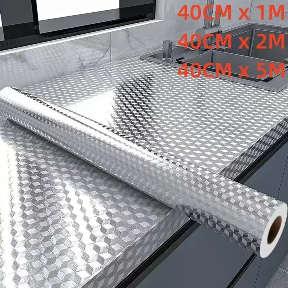 

5/2/1M Kitchen Oil Proof Sticker Waterproof Adhesives High-Temperature Resistant Tin Foil Paper For Stove Cabinet Countertop