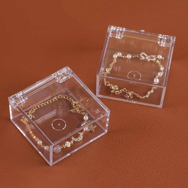 1Pc Acrylic Transparent Storage Box Square Dustproof Flip Jewelry Cosmetics Makeup Organizer Wedding Ring Candy Gift Boxes