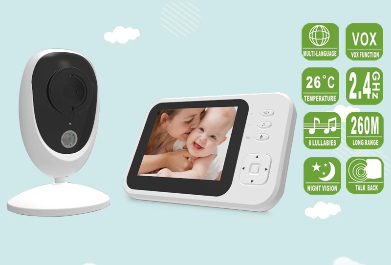 3.2Inch Screen Temperature Monitoring Intercom Baby Monitor IR Night Vision VOX  BabySitter Camera