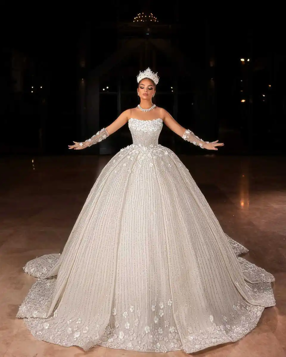 

Sexy Sleevless A Line Wedding Dresses Elegant Floral Appliques Lace Bridal Gowns Floor Length Customized Robe De Mariée
