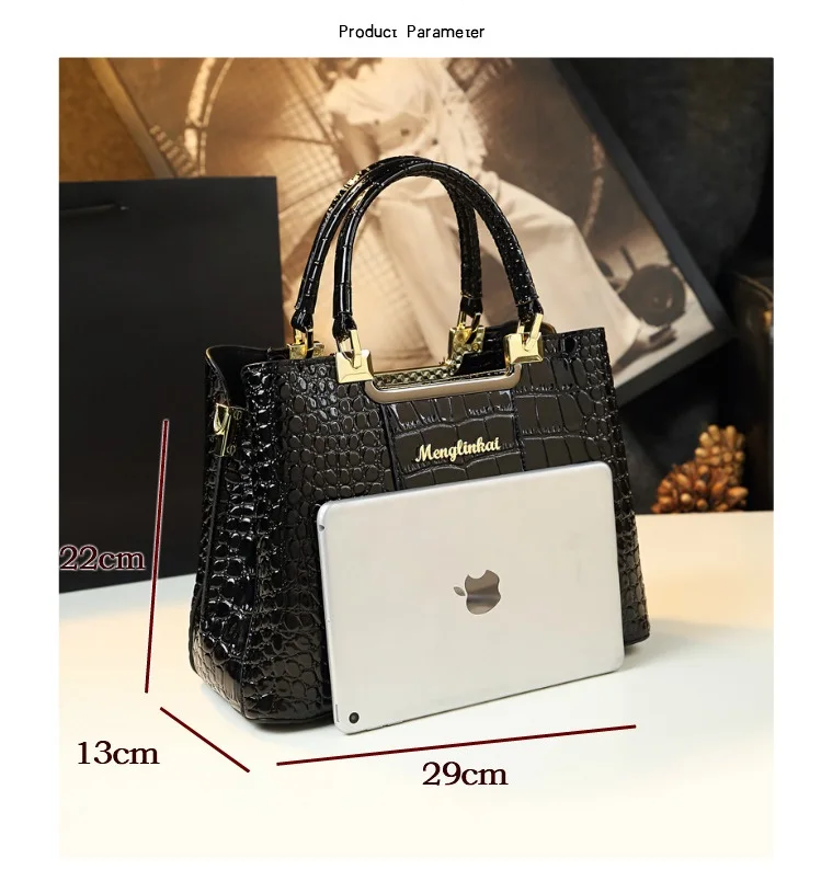 Large Capacity Female Tote High Quality Luxury Bags For Women Crocodile Patent Leather Messenger Bag Brand Designer Handbag