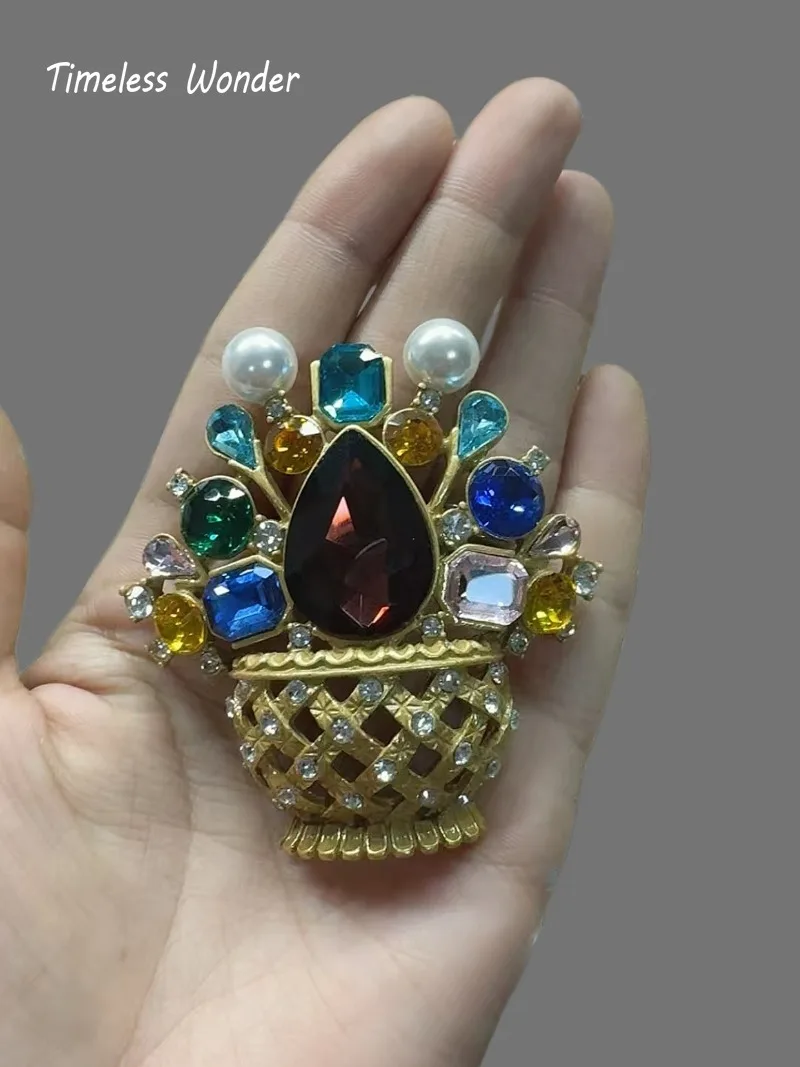 Timeless Wonder Fancy Crystal Zircon Basket Brooch Pins for Women Designer Jewelry Runway Top Gift Rare Trendy Classy 5255