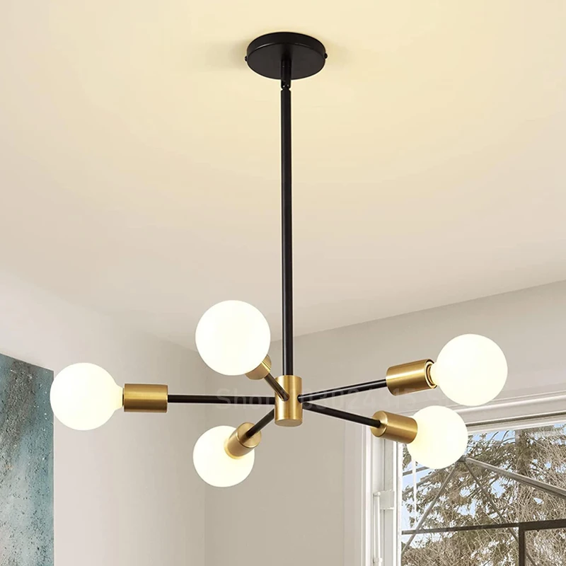 Nordic Sputnik Black Gold Chandelier LED E27 Lamp Modern Home Lighting Indoor Pendant light Fixtures For Bedroom Living Room