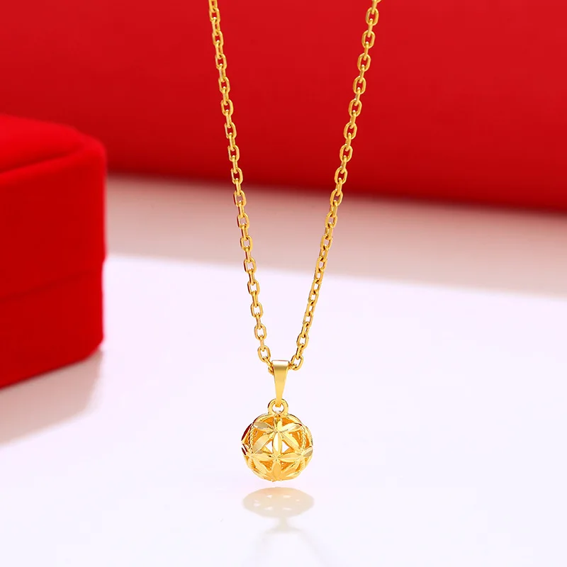 

2024 Fashion Necklace 24K Gold Plating Ball Hollowed Out Necklace For Women Lady Charm Link Jewelry Surprise Exquisite Gift