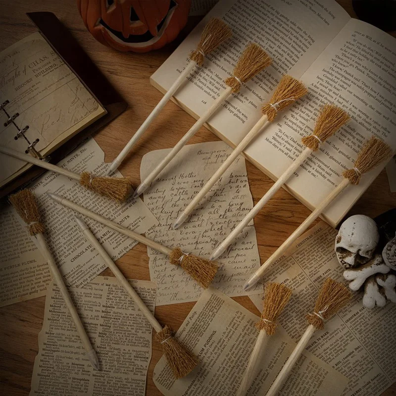 14 個の魔女ほうきスティック鉛筆ハロウィンウィザード杖鉛筆テーマグッズバッグフィラー