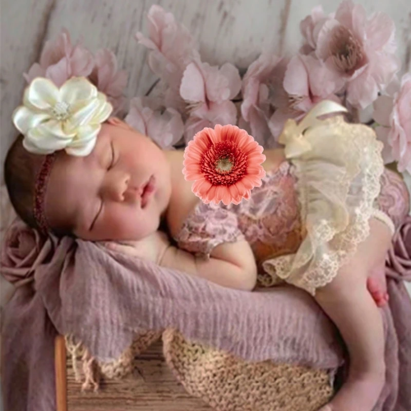 Traje ducha para niña, mameluco encaje, diadema flores, mono fotografía para bebé