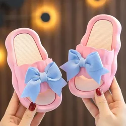 Children Slippers Girls Wearing Soft Soled Slippers Outside Cute Bow Anti Slip Bathroom Slippers Contrast Color Kid Slippers