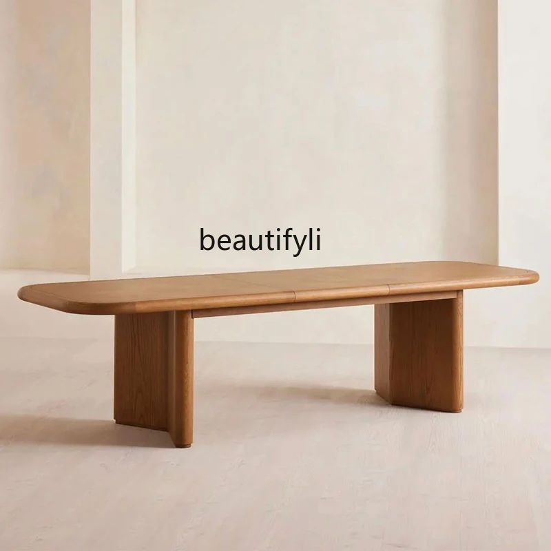 

Vintage Style Solid Wood Dining Table for Home Use, Small Apartment Retro Round and Long Table