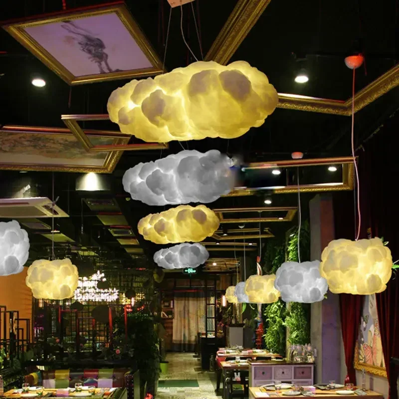 White Cloud-shaped Chandelier Restaurant Hotel Lobby Project Decoration Cloud Fabric  Creative Cotton Lamp