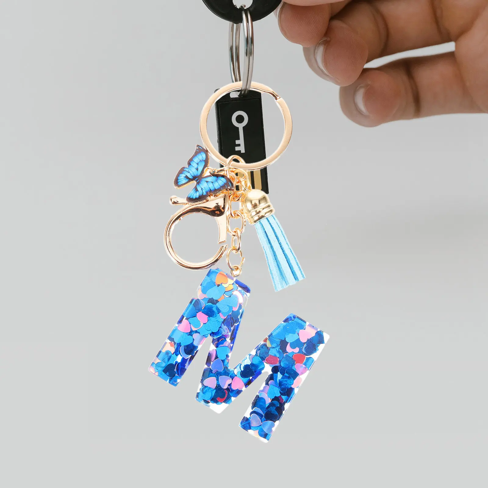Letter Butterfly Tassel Stylish Keychain Decorative Key Ring Bag Charm Handbag Charm Cute Women Keychain Backpack Charms Car Key
