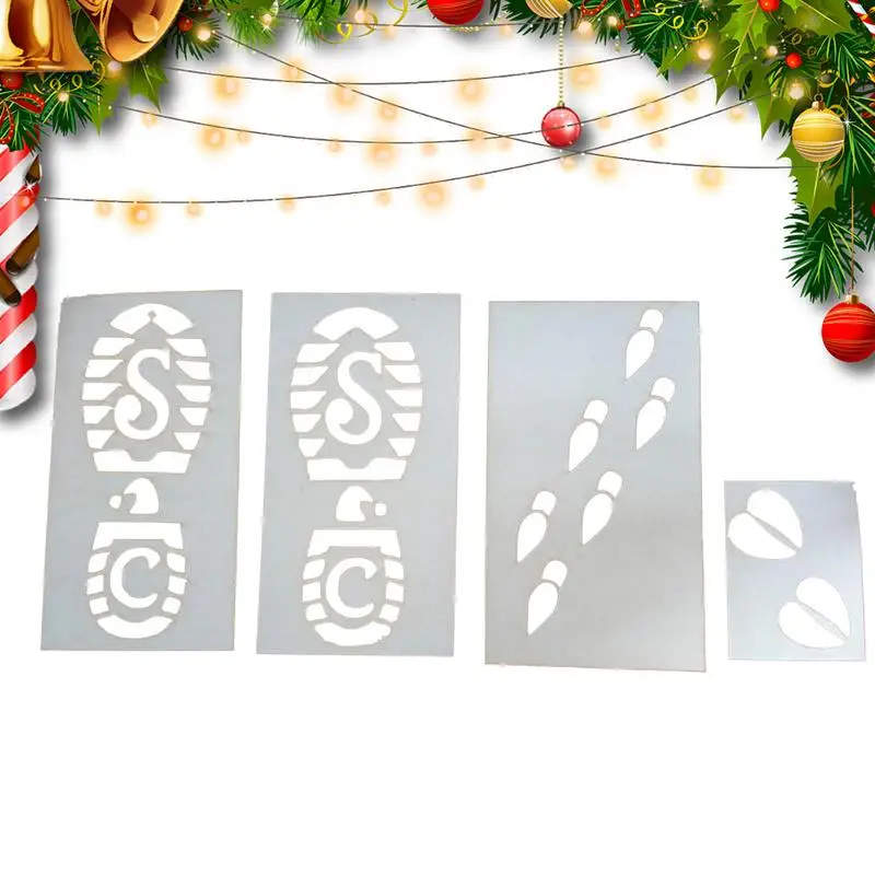 

Santa Claus Boot Stencil Holiday Footprint Stencils Set Of 4 Durable Reindeer And Santa Footprints For Wall Door Window Table