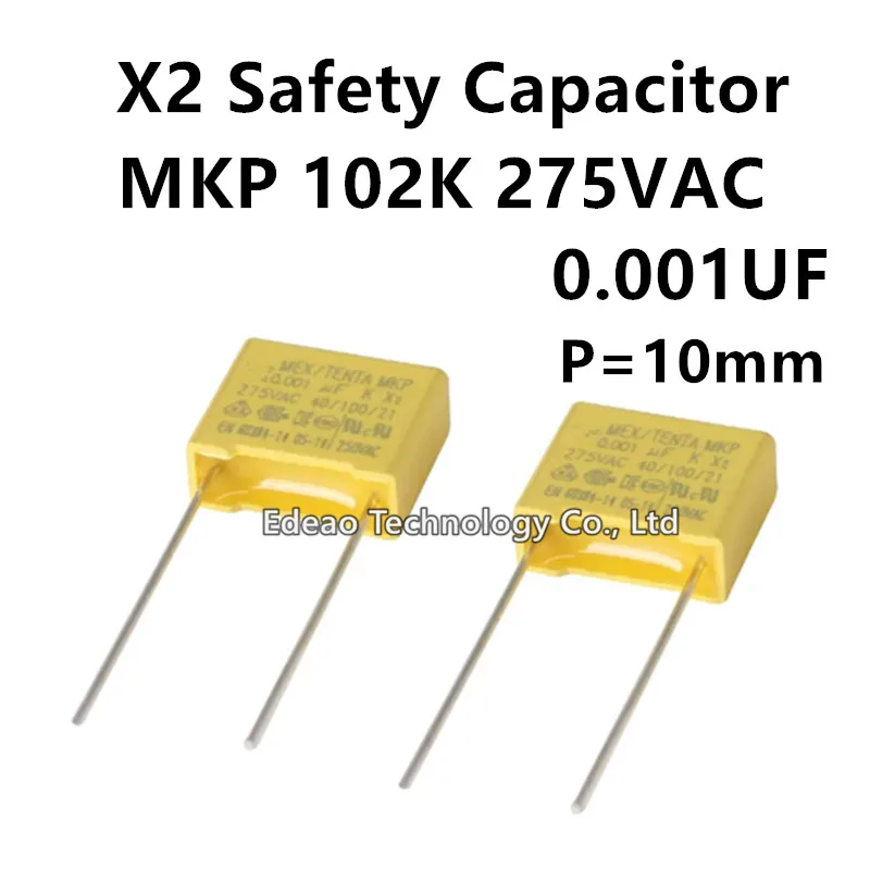 10-20PCS/LOt NEW X2 Safety capacitor 102K 275VAC MPX MKP 0.001UF 275V 10% X2 275V102K Pitch10mm Polyester Film Capacitors