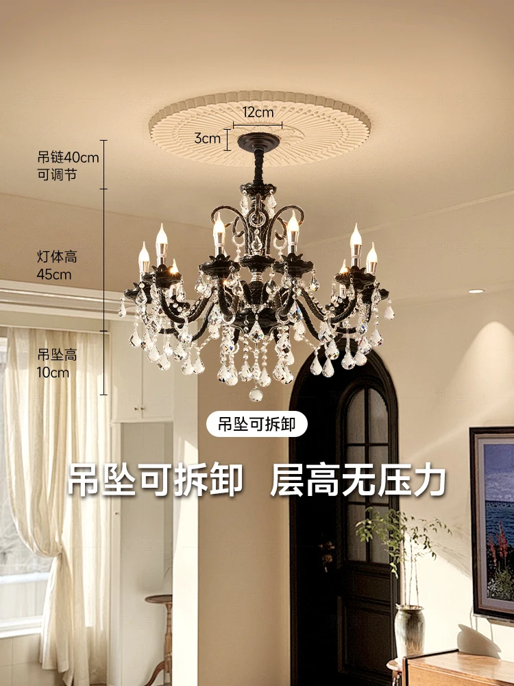 

French Retro Style Living Room Pendant Light Luxury Candle Crystal Room Main Light European Restaurant Lighting Fixtures Led E14